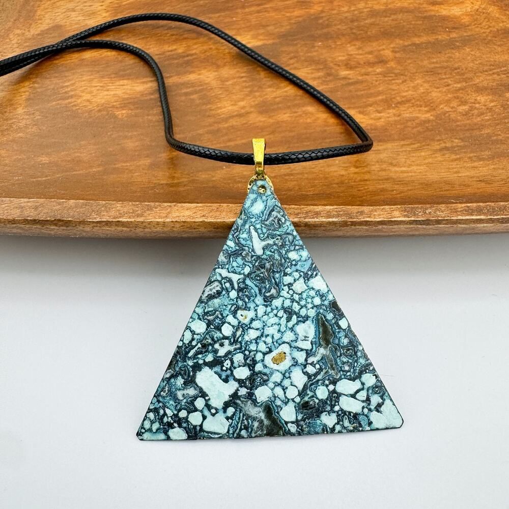 Vintage Upcycled Geometric Marbled Triangle Pendant Necklace Avant Garde Glam